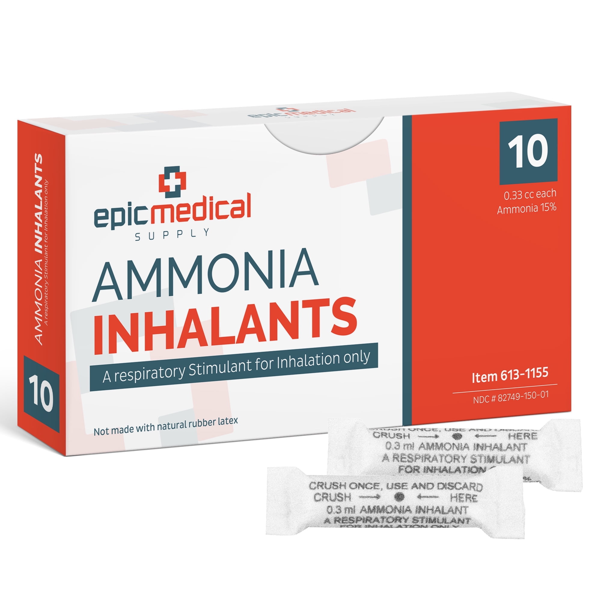 Epic Medical Supply Ammonia Inhalants Smelling Salts First Aid Kit, Single Use Ampules with Strongest Smell & Instant Wake Up, 10 Piece
