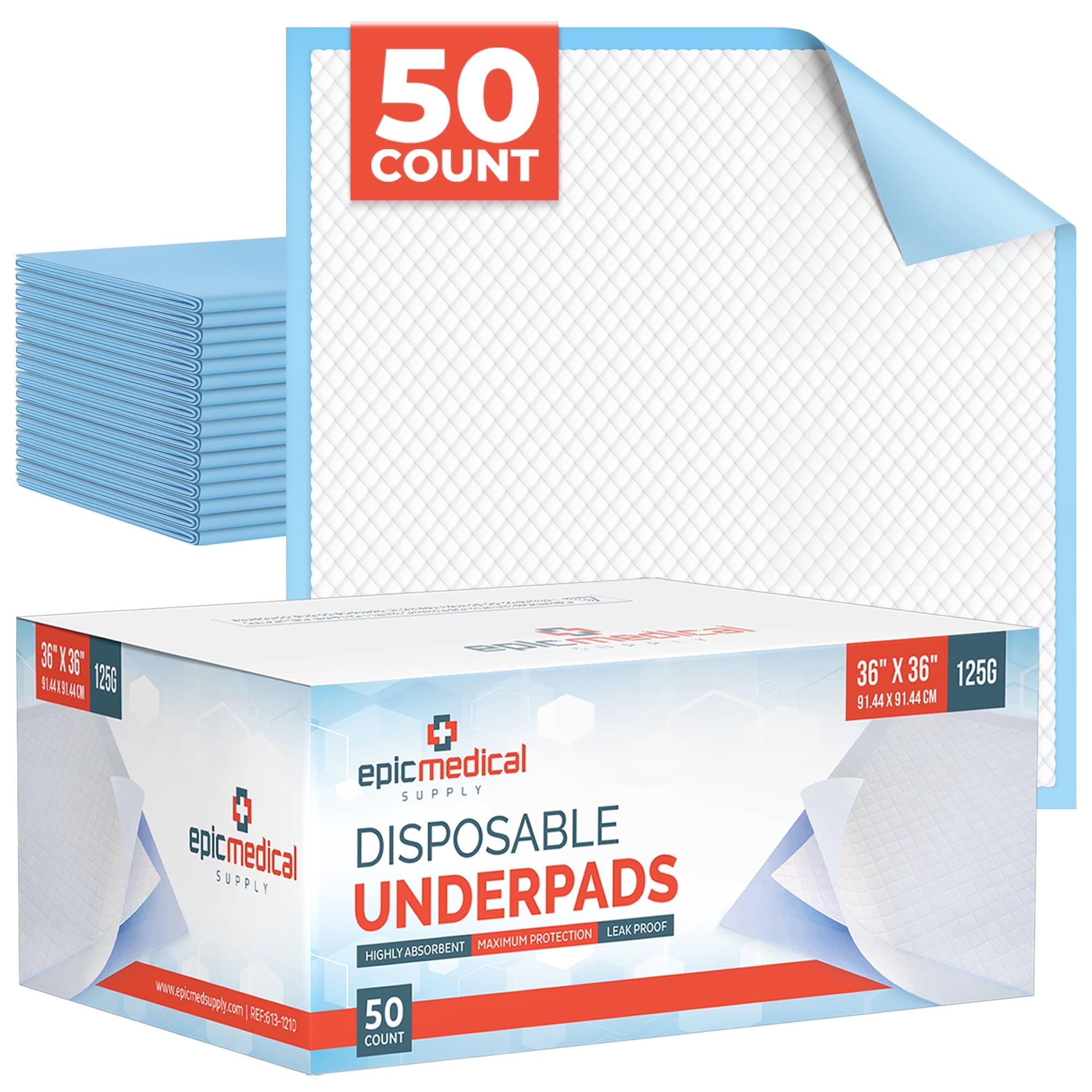 Epic Medical Supply Blue Underpads Pads 36” x 36” Disposable Adult ...