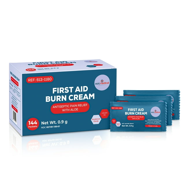 Epic Medical Supply First Aid Burn Relief Cream .9g Packets Box of 144