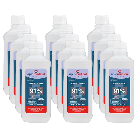 Epic Medical Supply Isopropyl Alcohol 91%, 16 oz. Bottle, Multipurpose First Aid Antiseptic