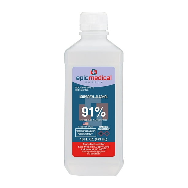 Epic Medical Supply Isopropyl Alcohol 91%, 16 oz. Bottle, Multipurpose First Aid Antiseptic