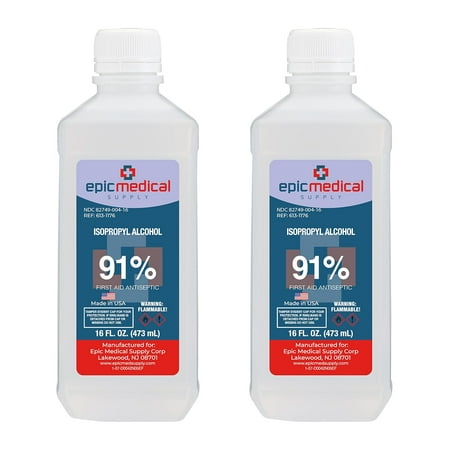 Epic Medical Supply Isopropyl Alcohol 91%, 16 oz. Bottle, Multipurpose First Aid Antiseptic