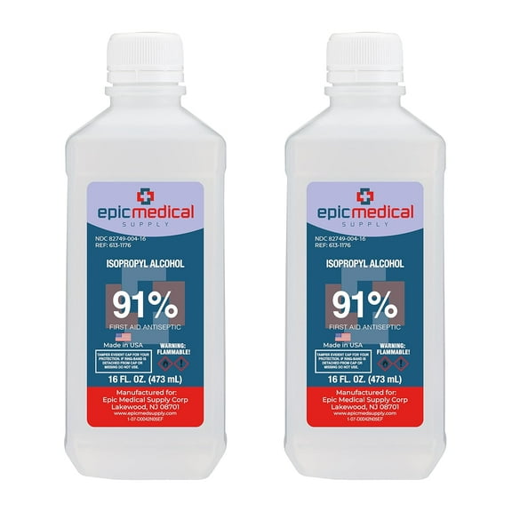 Epic Medical Supply Isopropyl Alcohol 91%, 16 oz. Bottle, Multipurpose First Aid Antiseptic