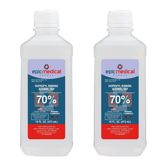Epic Medical Supply Isopropyl Rubbing Alcohol 70% USP, 16 oz. Bottle, Multipurpose First Aid Antiseptic for Minor Wounds, Cuts, and Scrapes