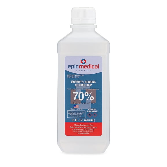 Epic Medical Supply Isopropyl Rubbing Alcohol 70% USP, 16 oz. Bottle, Multipurpose First Aid Antiseptic for Minor Wounds, Cuts, and Scrapes