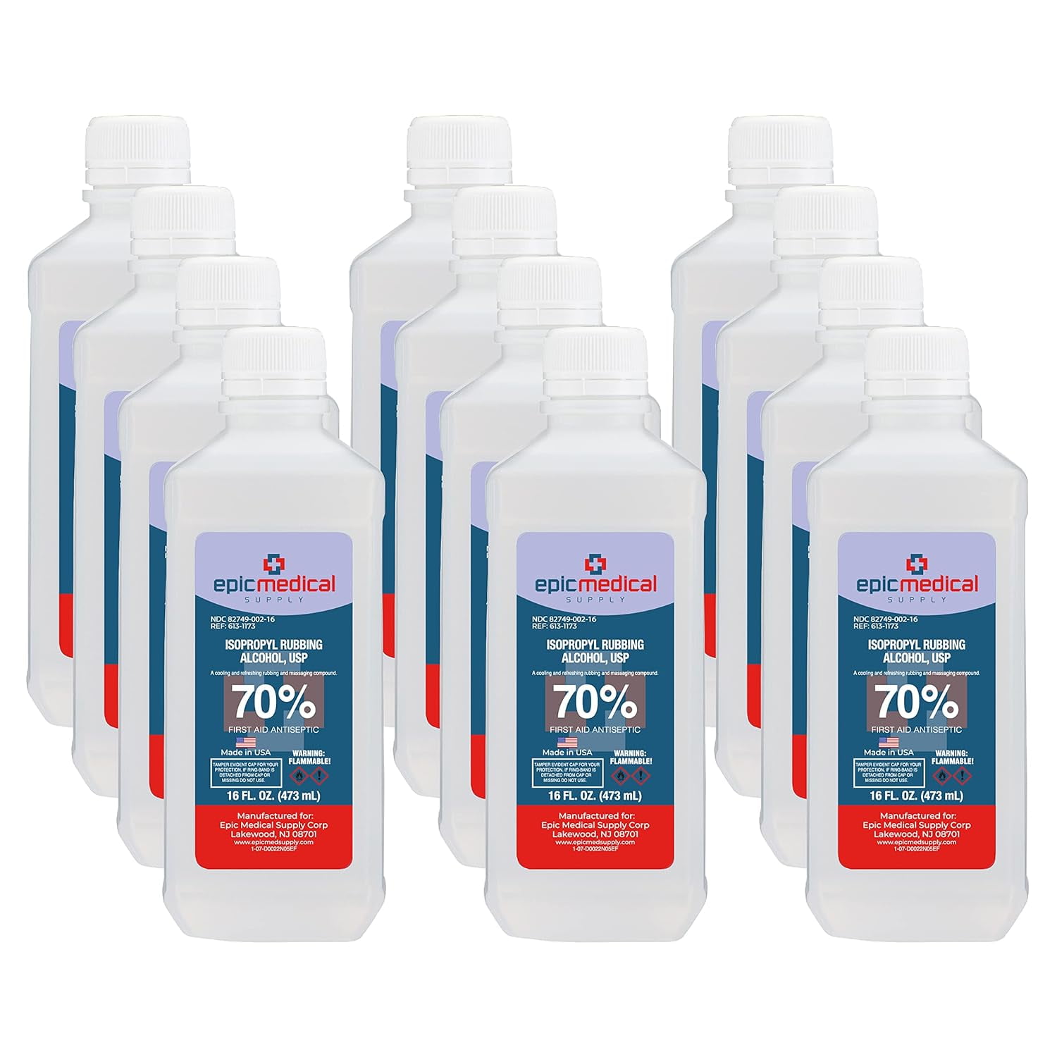 Epic Medical Supply Isopropyl Rubbing Alcohol 70% USP, 16 oz. Bottle, Multipurpose First Aid Antiseptic for Minor Wounds, Cuts, and Scrapes