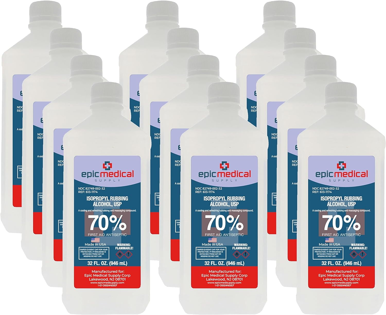 Epic Medical Supply Isopropyl Rubbing Alcohol 70% USP, 32 oz. Bottle, Multipurpose First Aid Antiseptic for Minor Wounds, Cuts, and Scrapes
