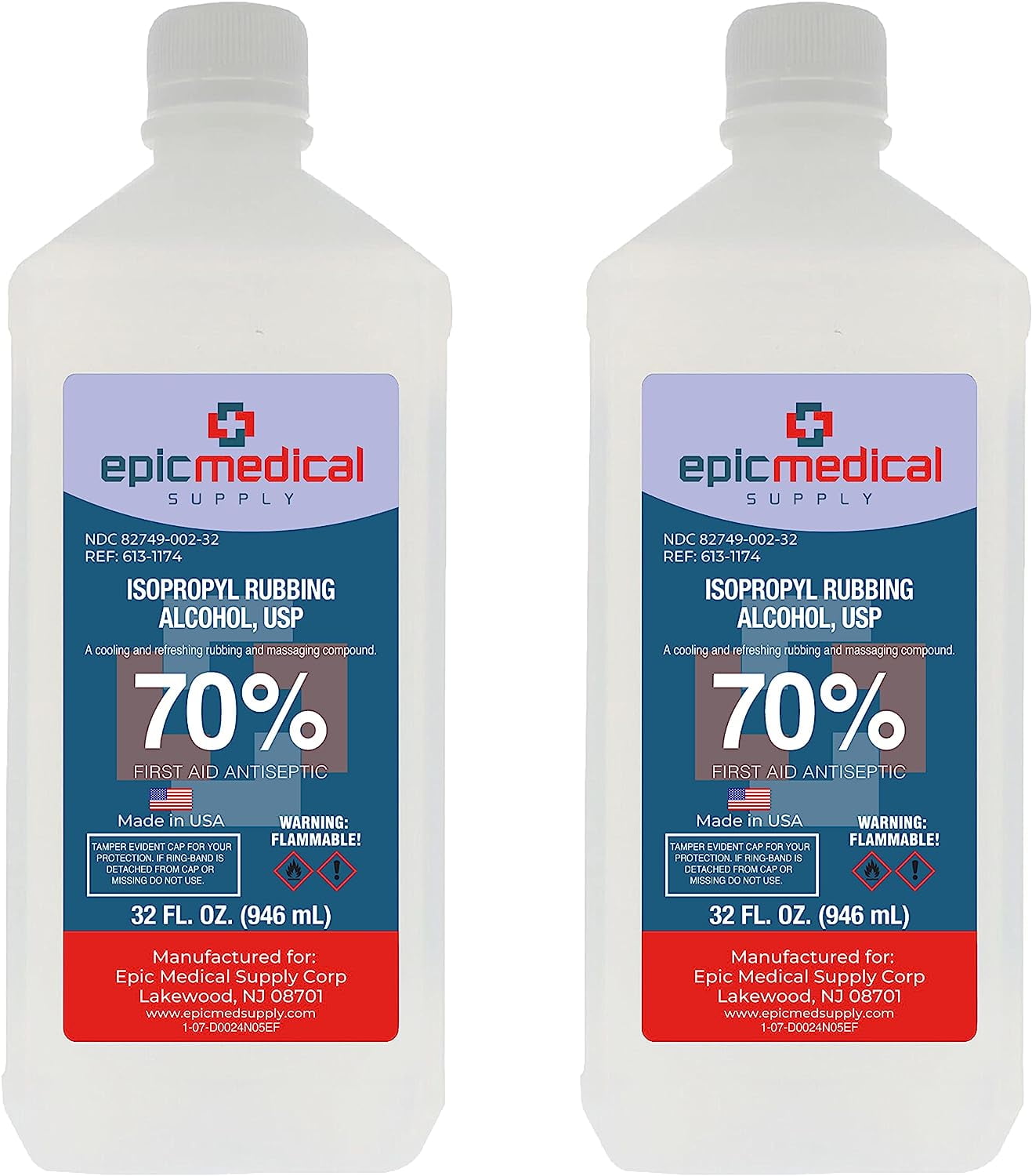 Epic Medical Supply Isopropyl Rubbing Alcohol 70% USP, 32 oz. Bottle, Multipurpose First Aid Antiseptic for Minor Wounds, Cuts, and Scrapes