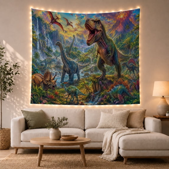 Epic Prehistoric Jungle With Valley, Mystical Fantasy for Space Lovers, Galaxy Room Decor, Thanksgiving Hostess Gift, Tapestry Wall Hanging for Bedroom and Dorm