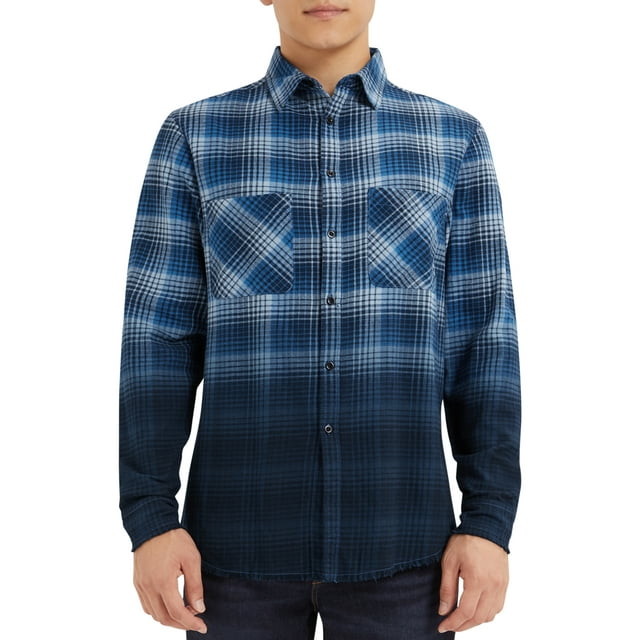 Epic Studios Men's & Big Men's Distressed Dip Dye Plaid Flannel Shirt