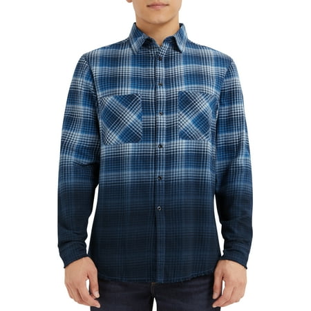 Epic Studios Men's & Big Men's Distressed Dip Dye Plaid Flannel Shirt, Sizes S-6XL, Flannel Mens Shirts