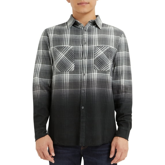 Epic Studios Men's & Big Men's Distressed Dip Dye Plaid Flannel Shirt, Sizes S-6XL, Flannel Mens Shirts