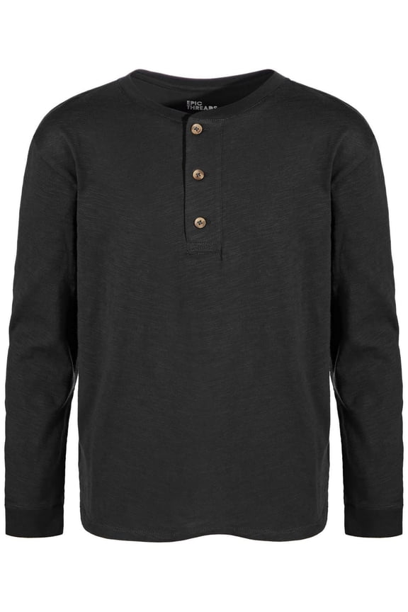 Big Boys Solid Henley Shirt, Created for Macy's - Deep Black