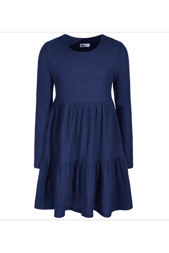 Big Girls Long-Sleeve Waffled Tiered Dress, Created for Macy's - Navy Sea