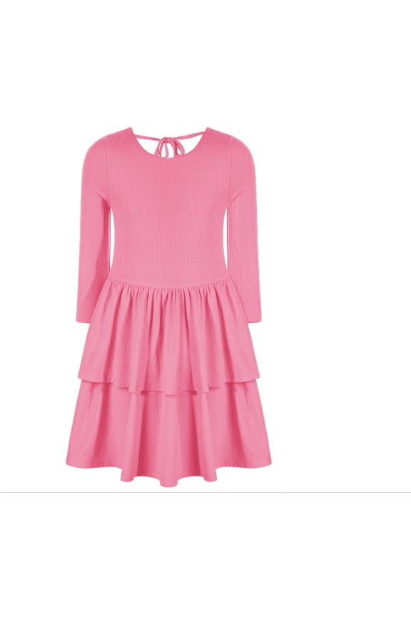 Big Girls Ribbed-Knit Tiered Ruffled Dress, Sweetheart