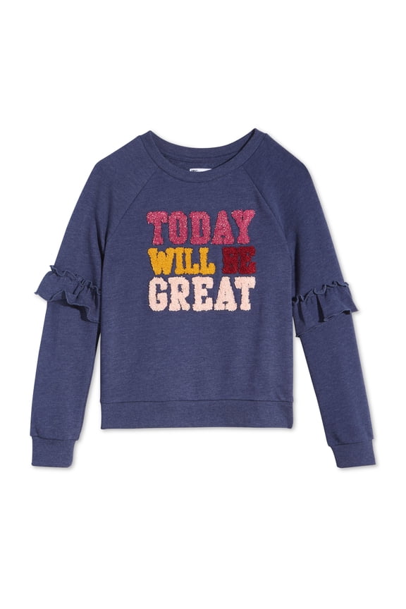 Big Girls Ruffle Sleeve Sweatshirt Navy L (14)