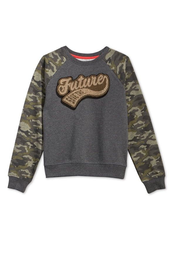 Big Kid Boys Future Print Sweatshirt,Charcoal Heather,Medium