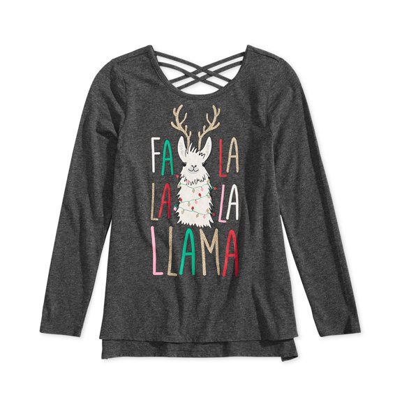 Epic Threads Big Kid Girls Llama Holiday T-Shirt,Charcoal Heather,Medium