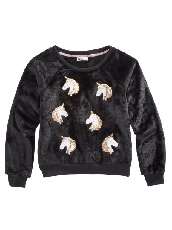 Big Kid Girls Unicorn Sweatshirt,Deep Black,XL