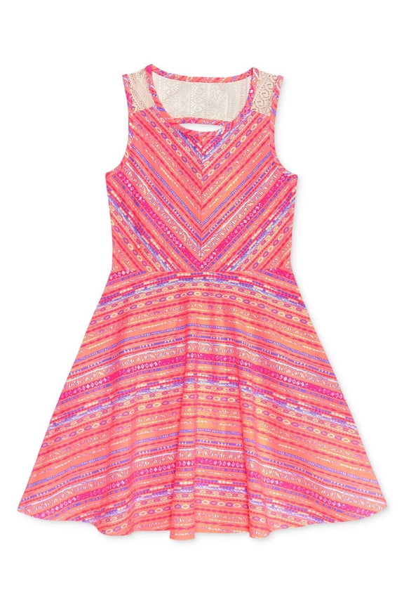 Boho Lace Back Dress, Big Girl, Pink, Medium