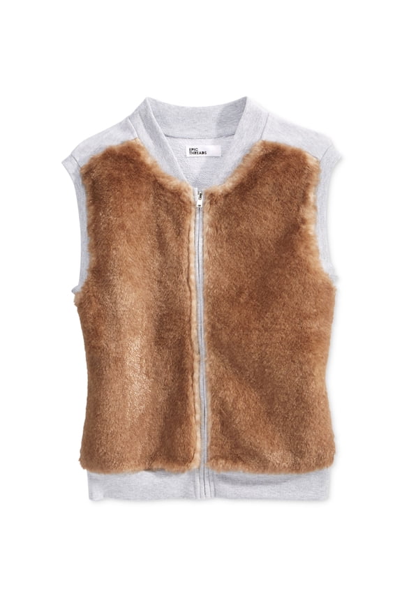Faux Fur Vest Big Girls 7 16 Lt Grey Heather XL