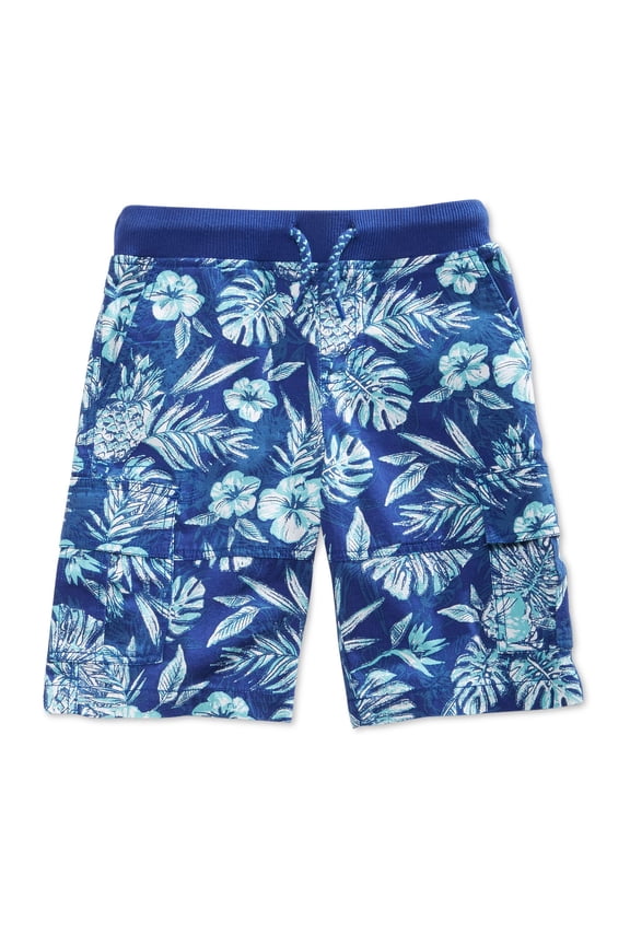 Floral Print Cotton Shorts Toddler Boys Bright Blue Trop 3T
