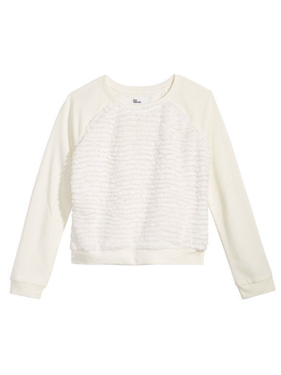 Girls Big Girls Faux-Fur Sweatshirt (Small, Holiday Ivory)