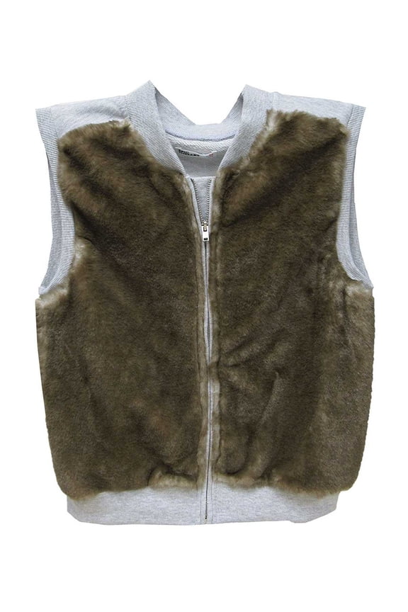 Girls Faux Fur Vest Lt Grey Heather Large