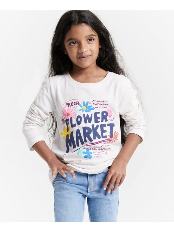 Girls Flower Market T-Shirt, Created for Macy's - Snowfall White