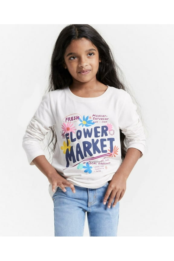 Girls Flower Market T-Shirt, Created for Macy's - Snowfall White