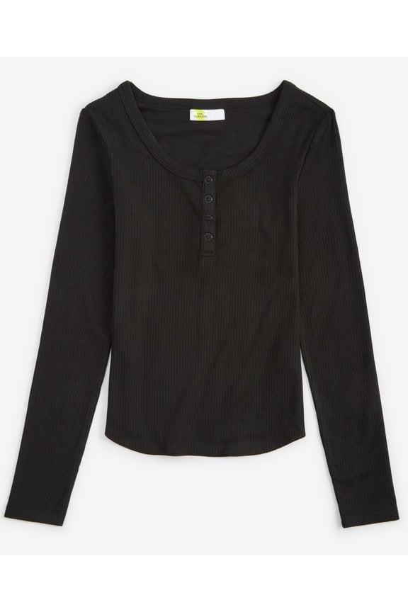 Girls Ribbed-Knit Long-Sleeve Henley, Created for Macy's - Deep Black