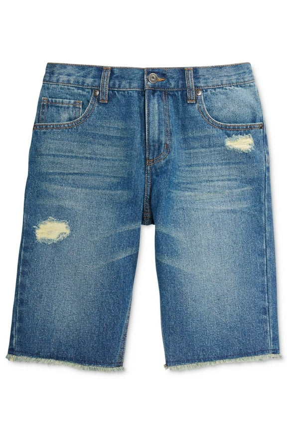 Little Boys’ Frayed Destructed Denim Shorts, Dark Blue, 2