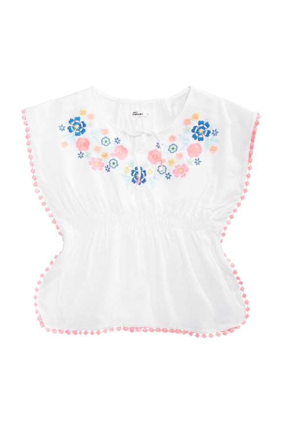 Little Girls Embroidered Caftan Top Bright White 6X