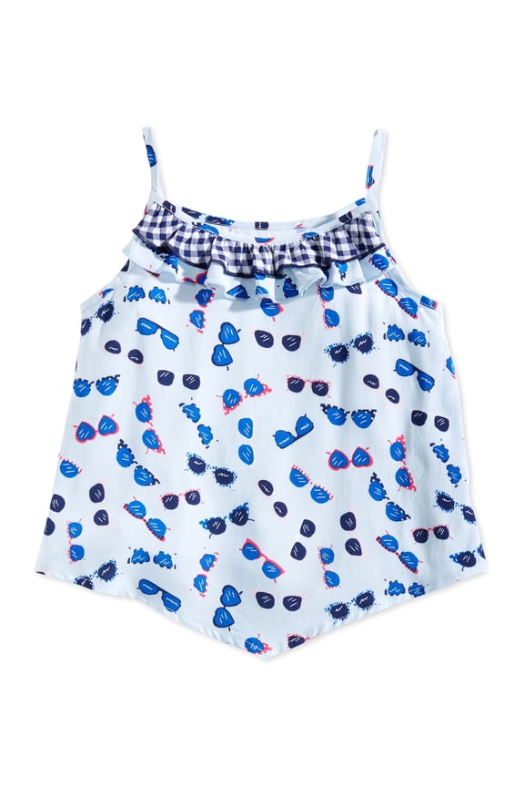 Little Girls Printed Ruffle Trim Tank Top White Sunglasses 6X