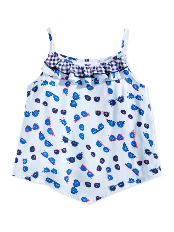 Little Girls Printed Ruffle Trim Tank Top White Sunglasses 6X