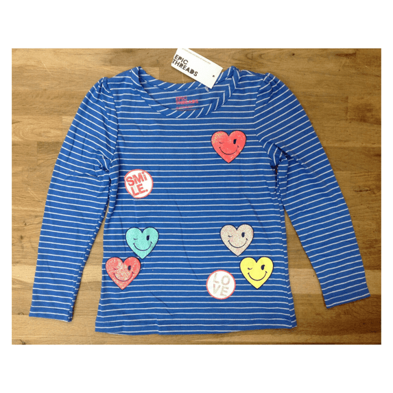 Epic Threads Little Girls' Striped Kitten T-Shirt, Palace Blue, Sizes: 4,6X