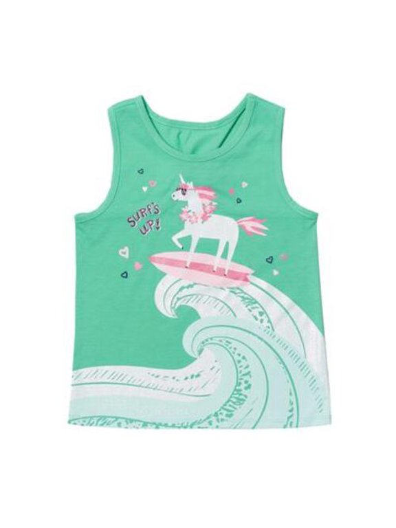 Toddler Girls Graphic Tank Top With Unicorn, Green, 2T