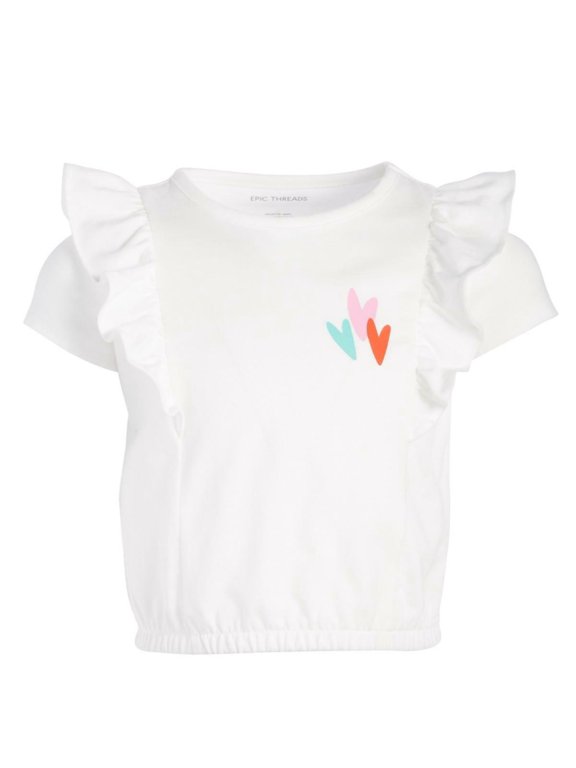 Toddler Girls Heart Ruffle T-Shirt, Created for Macy's - Angel White