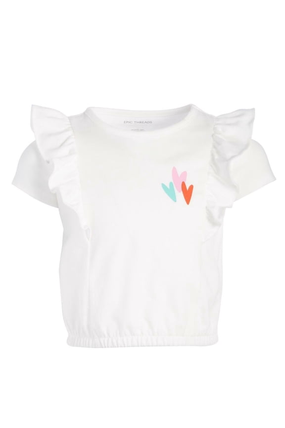 Toddler Girls Heart Ruffle T-Shirt, Created for Macy's - Angel White