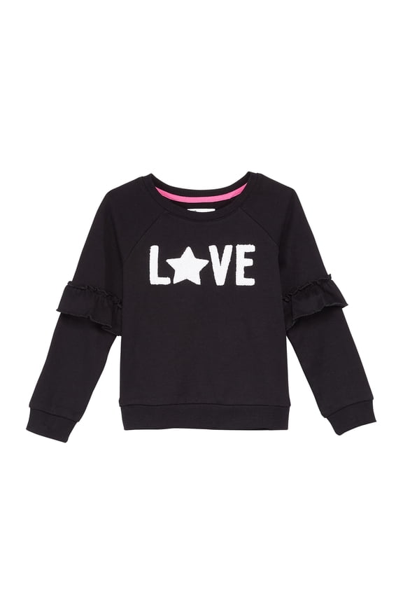 Toddler Girls Ruffle Trim Sweatshirt Black 3T