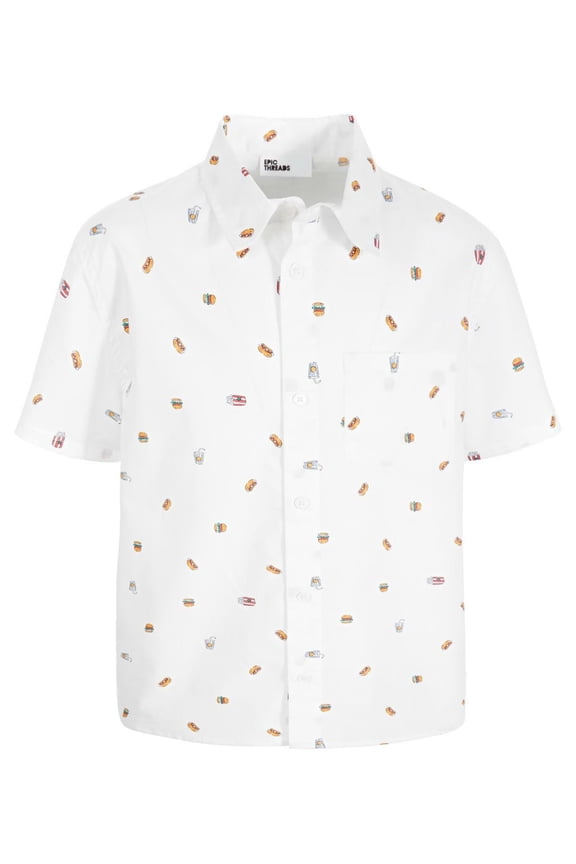 Toddler & Little Boys Short-Sleeve Cotton Foodie Icon-Print Shirt, Created for Macy's - Bright White