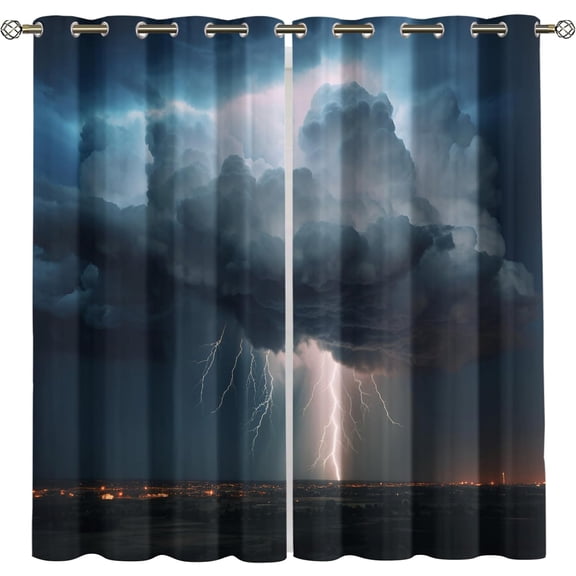Epic Thundercloud Blackout Curtains, Lightning Storm Night Sky Drapes for Bedroom Living Room Kitchen, Thermal Insulated Room Darkening Grommet Curtains Home Decor 53"W x 96"L (2 Pack)