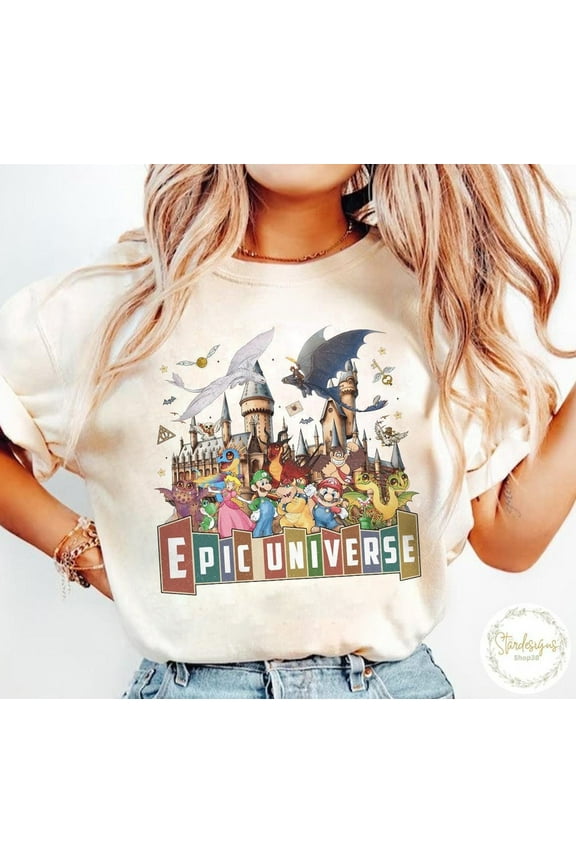 Epic Universe Family T-Shirts,, Universal Epic Universe Matching Shirts,Ivory Color,Size 2XL