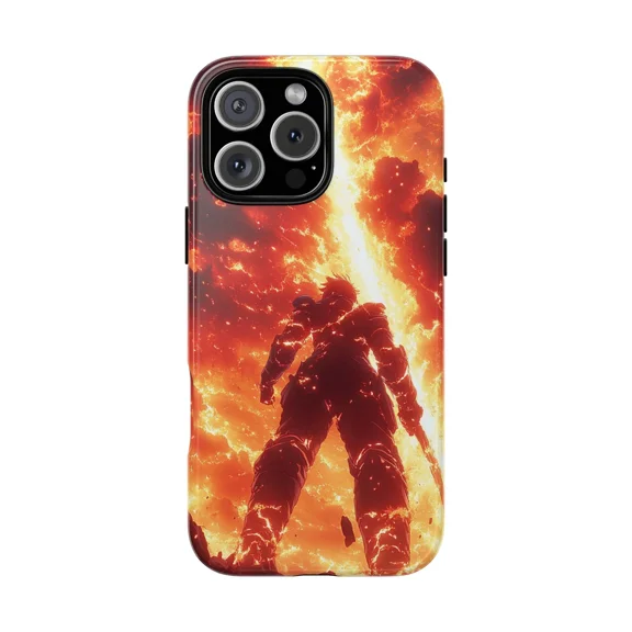 Epic Warrior Fire Anime Style Graphic Case for iPhone 17 to 11 Pro Max