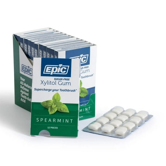 Epic Xylitol Chewing Gum Spearmint Sugar Free Aspartame Free Xylitol Sweetened 12-Piece Pack, 12 Packs