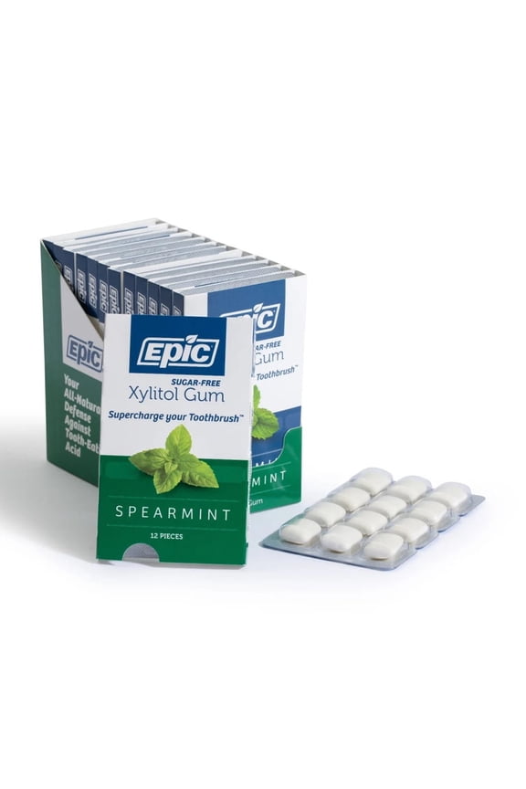 Xylitol Chewing Gum Spearmint Sugar Free Aspartame Free Xylitol Sweetened 12-Piece Pack, 12 Packs