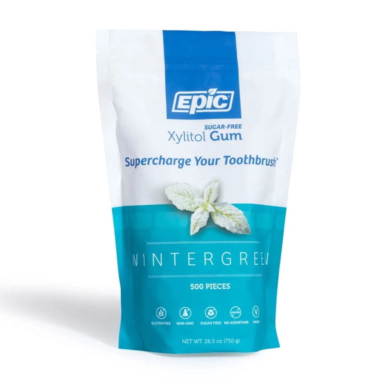Epic Xylitol Chewing Gum - Sugar Free & Aspartame Free Chewing Gum Sweetened w/Xylitol for Dry Mouth & Gum Health (Wintergreen, 500-Piece Bag, 1 Bag)