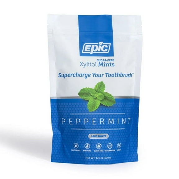 Epic Xylitol Mints - Sugar Free & Aspartame Free Mints Sweetened w/Xylitol for Dry Mouth & Gum Health (1000 Count (Pack of 1), Peppermint)