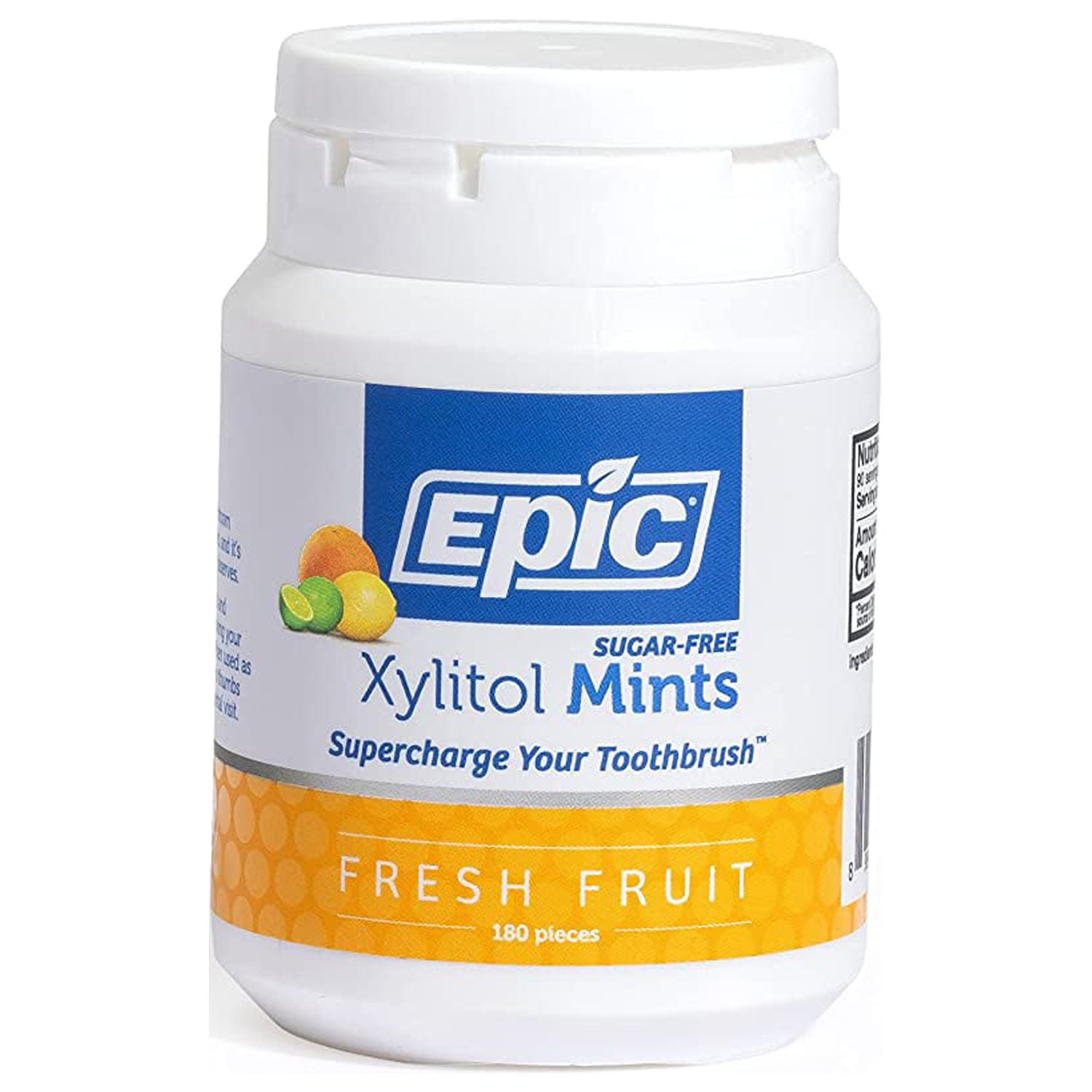 Epic Xylitol Mints - Sugar Free & Aspartame Free Mints Sweetened w/Xylitol for Dry Mouth & Gum Health (Fresh Fruit, 180-Piece Bottle, 1 Bottle)