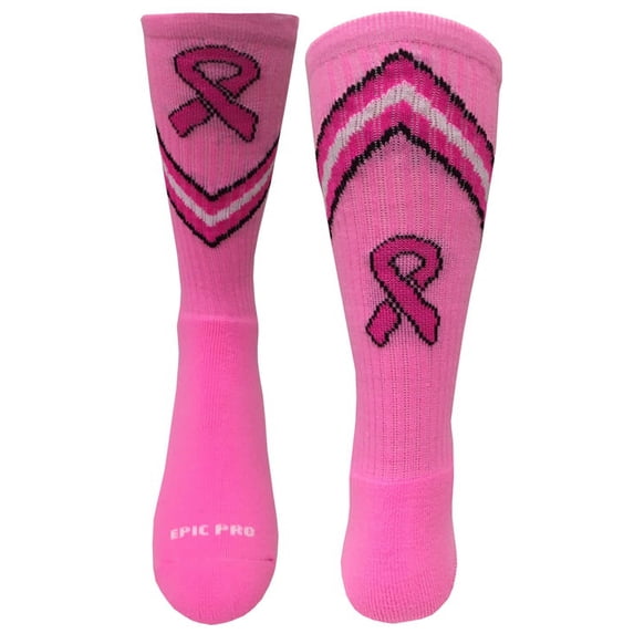 Epic Youth Crew Pink Breast Cancer Pink Ribbon Vback Socks Pair